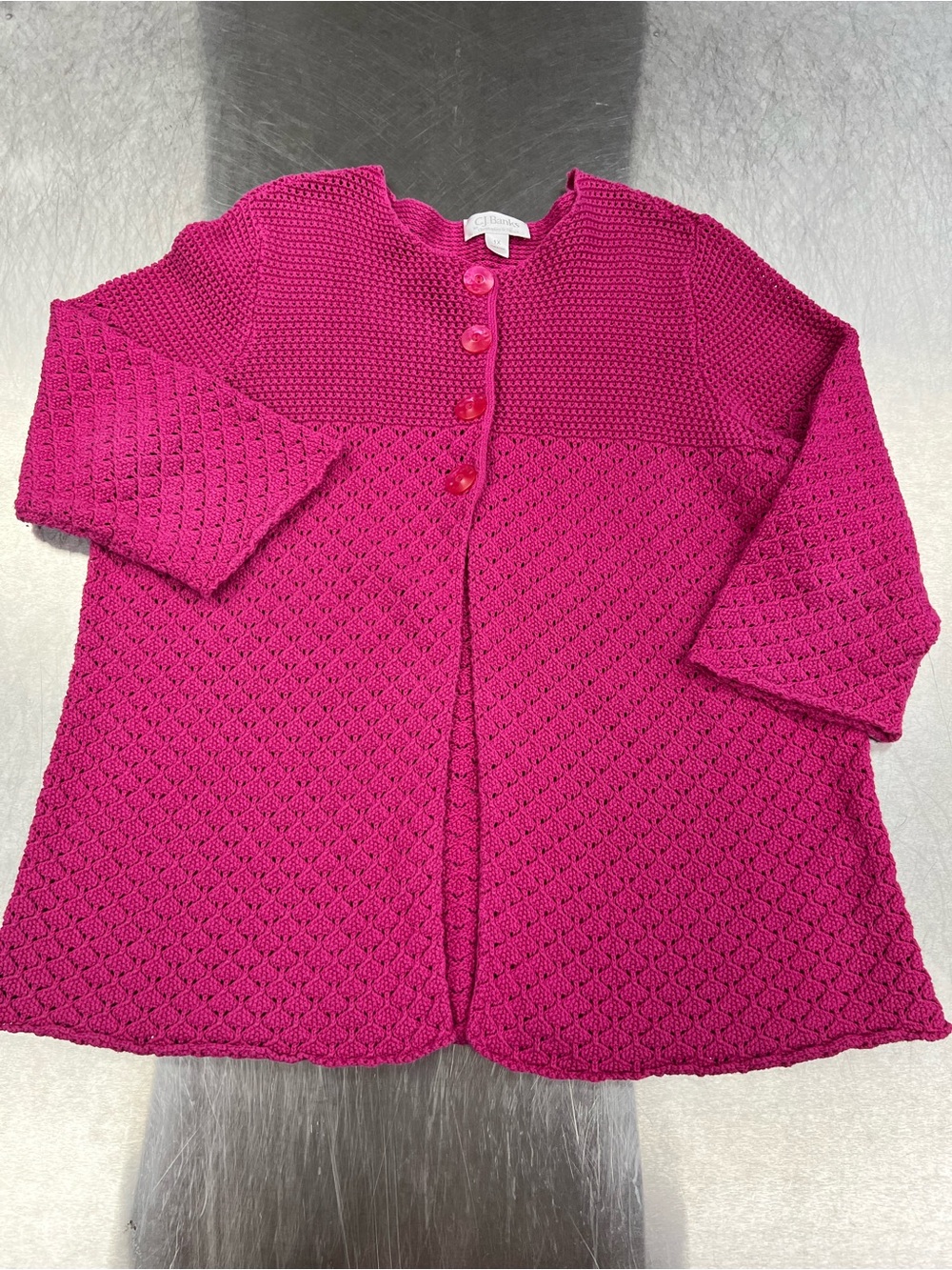 C.J. Banks Fuchsia Grandma Knit Button-Front Sweater Women’s 1X